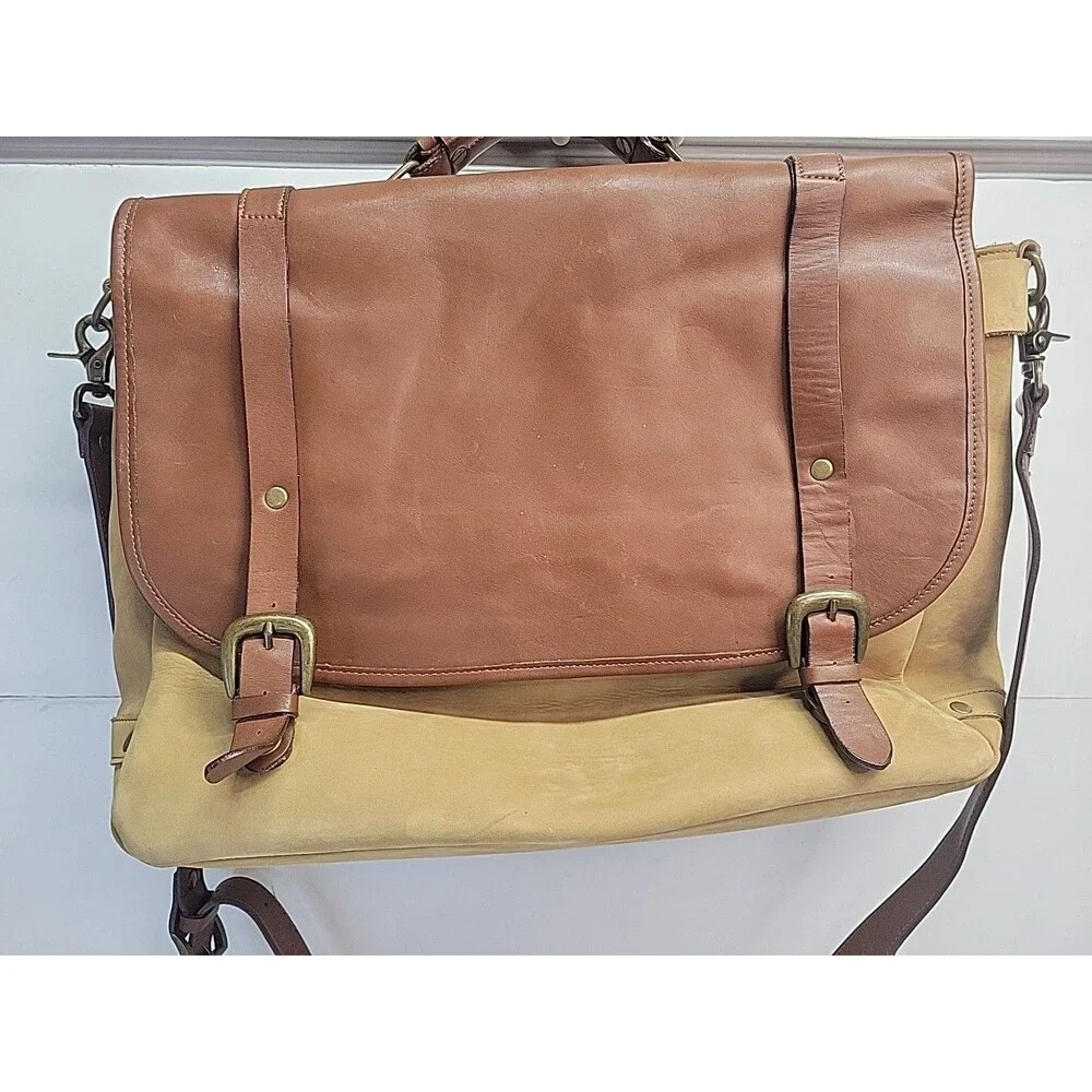 Vintage Genuin Leather Messenger‎ Bag Unisex Shoulder Strap Brown